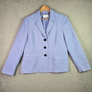 Le Suit Chambray Blue Blazer 14 Structured Lined Career Professional Interview